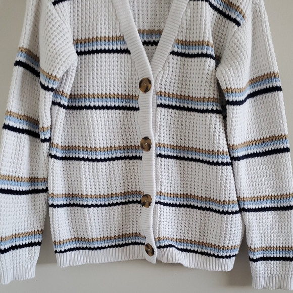 B. Coastline White Knit Stripped Cardigan Nautical Preppy Business Casual Sz S - Picture 5 of 11